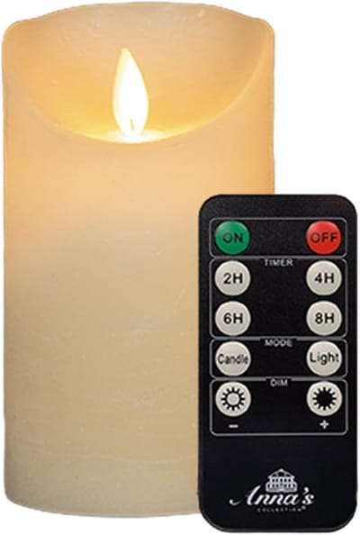 Grote LED-kaars, ivoorkleurig, ø 10 cm x 15 cm hoog - werkt op 2 C-batterijen. LED-kaars met flikkereffect en timer. Vlamloze kaars - grote LED-kerstverlichting.