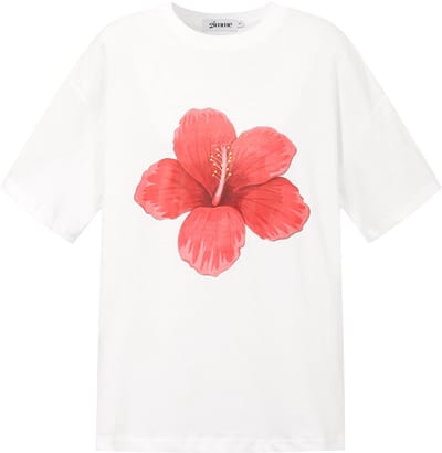 Tropical Flower Graphic Tee – T-shirt met Print – Kleurrijke Top voor een Zomerse Look - Wit - Maat S