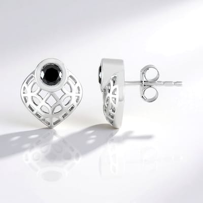 Cavill - Zilveren Oorbellen 925 Sterling Zilver - 0,54 ct Zwarte Diamant Briljant - Gerhodineerd - Elegante Ronde Bezel Oorbellen