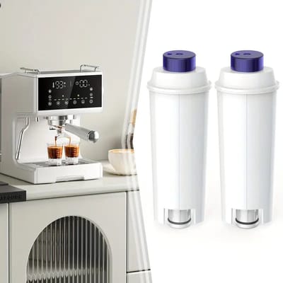2-Pack Waterfilters voor De'Longhi Koffiezetapparaten – Compatibel met o.a. ECAM en ETAM Series – 3-Voudige Filtratie – Verwijdert Kalk, Chloor en Zware Metalen – Verbeterde Koffiesmaak – Eenvoudig te Installeren – Tot 10000 Kopjes Koffie