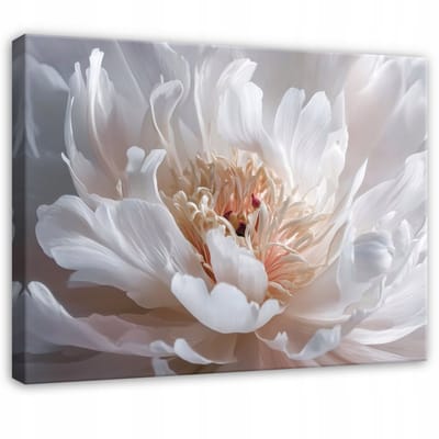 WALLARENA - Schilderij op canvas - 100x70 cm - 3D Witte Bloem Abstract - Geschikt voor slaapkamer, woonkamer, keuken