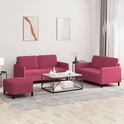 vidaXL - 3-delige - Loungeset - fluweel - wijnrood