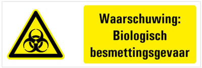 Waarschuwing voor biologisch besmettingsgevaar tekstbord 200 x 75 mm
