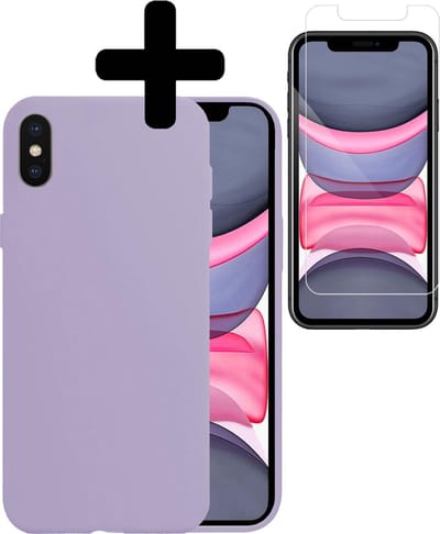 Hoesje Geschikt voor iPhone X Hoesje Siliconen Case Met Screenprotector - Hoes Geschikt voor iPhone X Hoes Siliconen - Lila