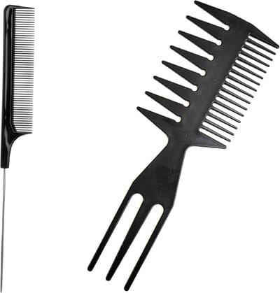 Cabantis 2-delige set met Brede 3 Way Kam en Puntkam - Styling Tool zwart - Kapper Kam - Haar Kam - Haar Accessoire - set van 2