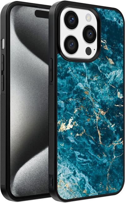 Smartphonica Telefoonhoesje geschikt voor iPhone 15 Pro met marmer opdruk - TPU backcover case marble design - Blauw geschikt voor iPhone 15 Pro