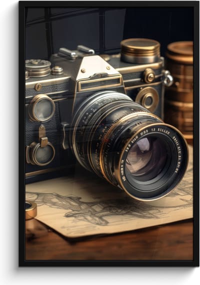 Poster in lijst - Fotolijst 60x90 cm - Posters - Vintage - Fototoestel - Camera - Papier - Oud - Posterlijst zwart - Decoratie - Wanddecoratie woonkamer - Muurdecoratie slaapkamer