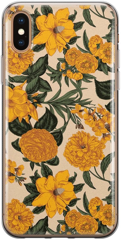 Leuke Telefoonhoesjes - Geschikt voor iPhone Xs - Retro flowers - Soft case - TPU - Geel