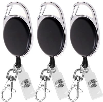 Fako Bijoux - 3x Uittrekbare Sleutelhanger Met Koord Duo - Uittrekbare Pasjeshouder - Skipashouder - Nylon - 36x56mm - Zwart - 3 Stuks