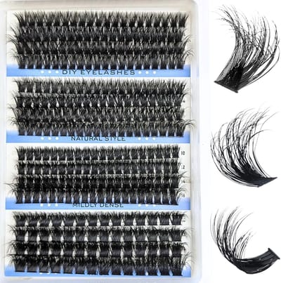 296 Pcs Individuele Wimpers, Fluffy Russische Extensions 80-100-120-150D, DIY Cluster Wimpers Set D Curl, Duurzame Wimpers voor Vrouwen (10-18 mm)