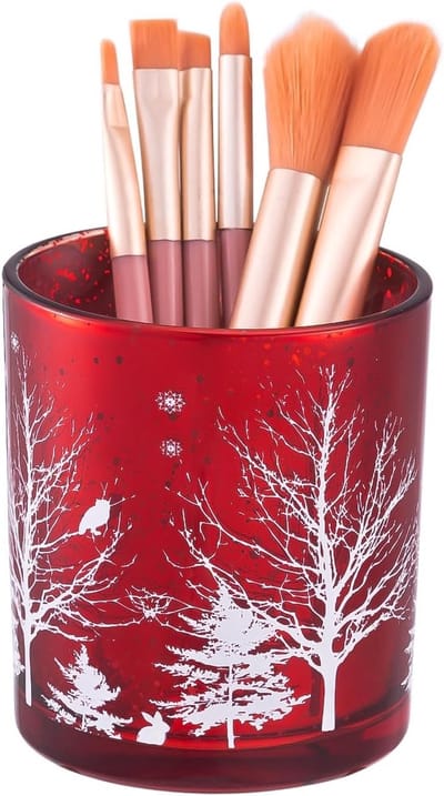 Make-up borstelhouder organizer van kristalglas, kerstboom design voor cosmetica, ideaal voor op de wastafel en als penhouder