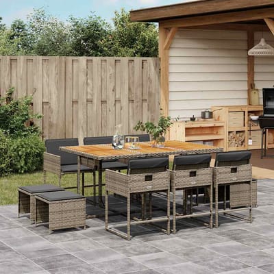 vidaXL - 11-delige - Tuinset - met - kussens - poly - rattan - grijs