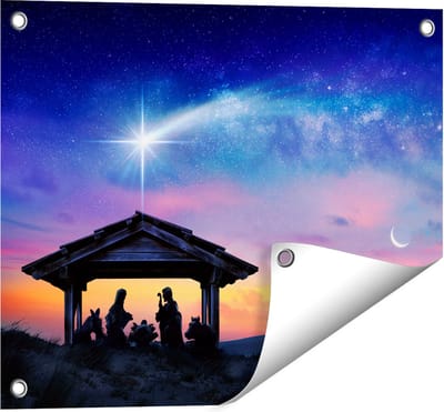 Gards Tuinposter Heilige Familie van Jezus met de Ster van Bethlehem - 50x40 cm - Tuindoek - Tuindecoratie - Wanddecoratie buiten - Tuinschilderij