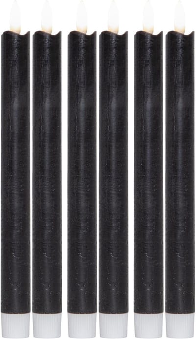LED-kaarsen met timer ZWART 6 stuks Binnen 6 uur ECHTE WAS 24 cm hoogte voor kaarsen 2,2 cm diameter 2 AAA-batterijen vereist LED-kaarsen set van 4 ZWART (twee keer) bewegende vlamlamp