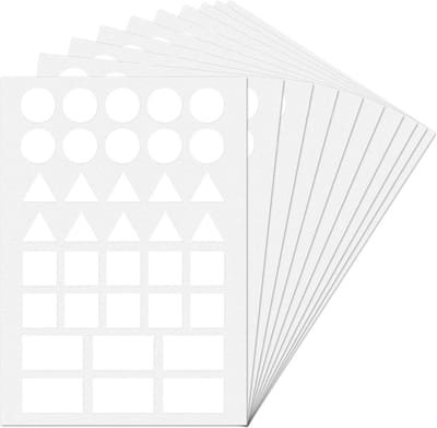 Winkrs 10 vellen Witte Label Stickers – Verschillende Vormen, Zelfklevend, Beschrijfbaar, Waterdicht voor Thuis, Kantoor, School, etc