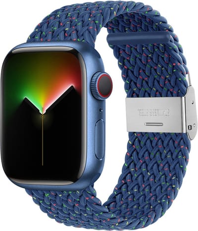 Bandje van gevlochten nylon - geschikt voor Apple Watch 1/2/3/4/5/6/7/8/9/10/11/ SE (1,2,3) met maat 38 mm / 40 mm / 41 mm en 42 mm (Watch 10/11) - blauw