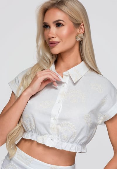 OMBRE Overhemd - Regular Fit - Katoen - Korte Mouw Wit S