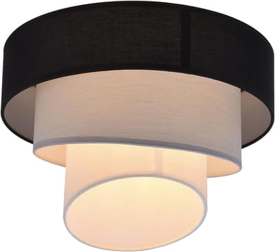 Glitzerlife - Plafondlamp - Moderne Stoffen Kap - Drie Laags Ontwerp - E27 Fitting - Warm Wit Licht - Zachte Lichtverspreiding - Ø 40 Cm - Wit Grijs Zwart