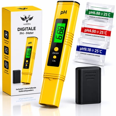 Vestifex® Digitale PH Meter - Incl. Kalibratie Poeder - 2 in 1 Tester - Watertester - PH Strips Drinkwater - Aquarium, Zwembad & Grond Onderhoud