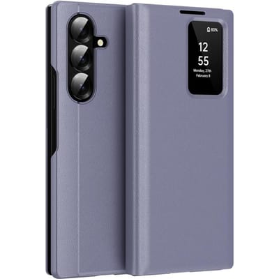 Voor Samsung Galaxy Z Fold 7 Hoesje Smart View Venster PU Leer Portemonnee Flip-Free Beantwoorden Cover met Kaartsleuf Galaxy Z Fold7 gray