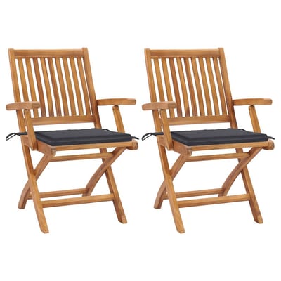 vidaXL - Inklapbare - stoelen - 2 - st - met - antracietkleurige - kussens