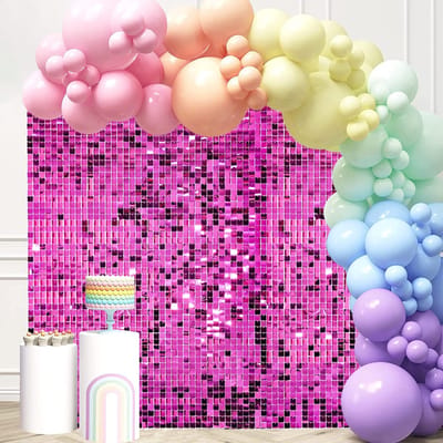 MTTProducts - Hot Pink Shimmer Wall Background - Decoratie - Feestelijke achtergronden - 24 stuks - Sfeervolle muurdecoratie - Geschikt voor evenemente...