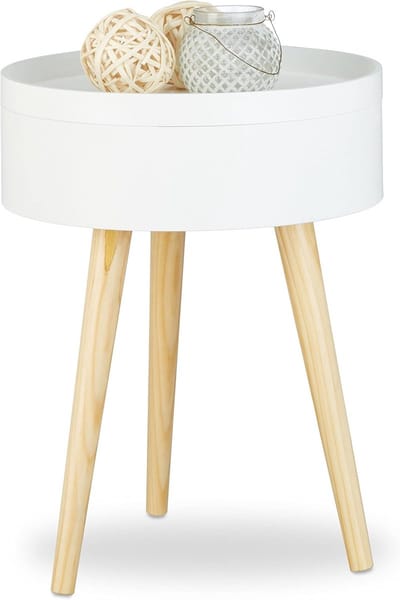 Ronde bijzettafel met dienblad en opbergruimte - Scandinavisch design - 50 cm Hoog