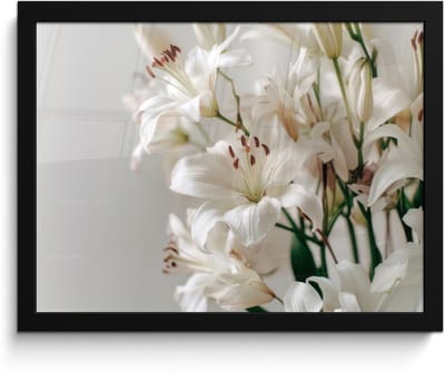 Poster in lijst - Fotolijst 40x30 cm - Posters - Lelies - Boekte - Wit - Meeldraden - Posterlijst zwart - Decoratie - Wanddecoratie woonkamer - Muurdecoratie slaapkamer