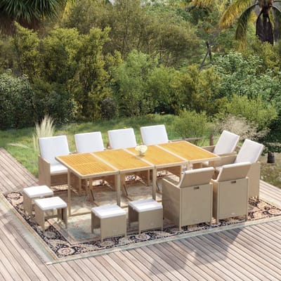 vidaXL - 13-delige - Tuinset - met - kussens - poly - rattan - beige