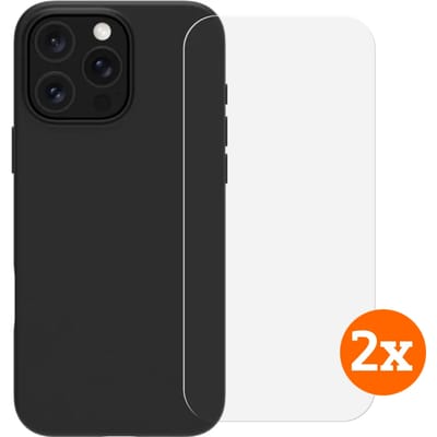 BlueBuilt Back Cover iPhone 16 Pro Zwart + Screenprotector Glas Duo Pack
