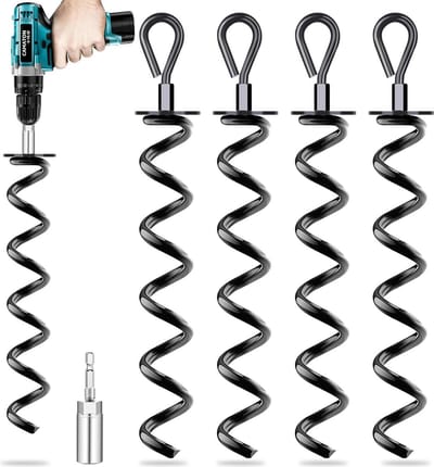 Grondankers 4 stuks met adapter voor trampoline luifels dekzeilen schommels - spiraalschep-ankerkit