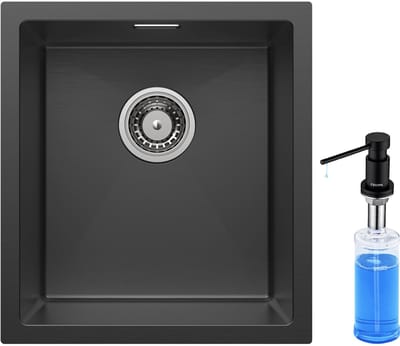 Auralum max Spoelbakken Keuken 40x44CM - Spoelbak Keuken Met Zeepdispenser 300ML - Spoelbak Grijszwart RVS - Met waterafvoersysteem - Past op 40 cm kasten