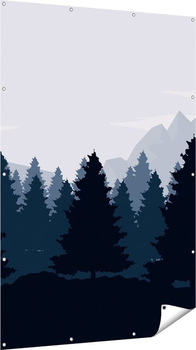 Gards Tuinposter Bos met Bomen Illustratie - Abstract - 120x180 cm - Tuindoek - Tuindecoratie - Wanddecoratie buiten - Tuinschilderij