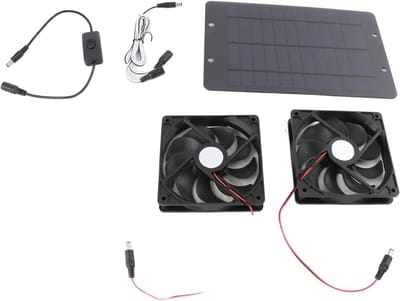 Zonnepaneel Ventilator Kit - Dubbele Ventilatie - Luchtcirculatie Buiten - Direct Zonlicht Aangedreven - 20W 30x20x4cm - Zwart