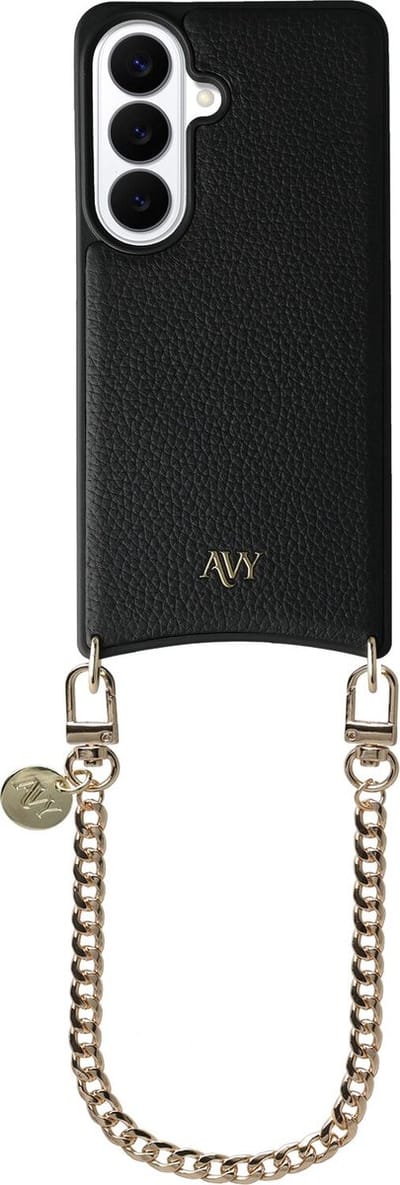 AVY Leren Hoesje Geschikt voor Samsung Galaxy S26 Plus | Compatibel met MagSafe | Leather Case met Telefoonkoord | Polsband | Zwart | Aurum Lien