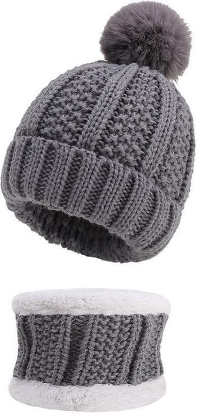 Set Muts en Colsjaal Fleece Baby – Grijs – 3-12 Maanden – Beanie met Pompom - baby muts en colsjaal – beanie pompom baby – warme baby sjaal – baby winterset 3-12 maanden