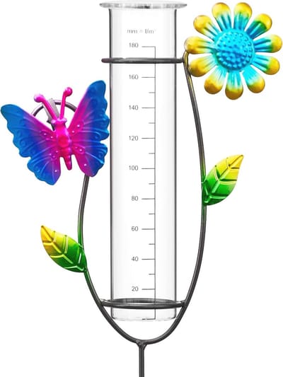 Regenmeter met LED-verlichting voor de tuin - 2-in-1 functie met metalen grondpen en gekleurde glazen bol