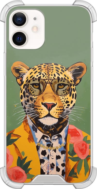 Casimoda® hoesje - Geschikt voor iPhone 12 Mini - Luipaard Hipster - Shockproof case - Extra sterk - TPU/polycarbonaat - Groen, Transparant
