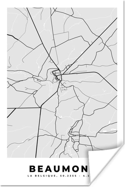 Poster Plattegrond – Beaumont – Zwart Wit – Stadskaart - Kaart - 120x180 cm XXL
