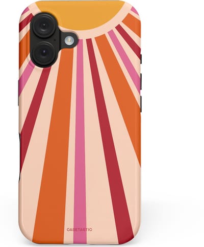 Casetastic hoesje geschikt voor Apple iPhone 16 - MagSafe - Dubbellaagse bescherming - Retro Zonnestraal - Fashion Case - Wit Perzik Bordeaux Zand