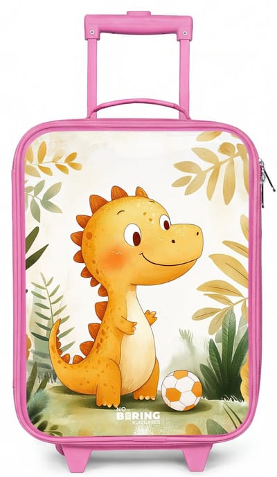 NoBoringSuitcases.com® - Kinderkoffer roze - Kindertrolley meisje - Dino - Voetbal - Oranje - Koffer kind lichtgewicht - Reiskoffer trolley voor kinderen - Koffertje met lichtgevende wieltjes - Rolkoffer