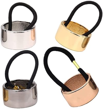 Dailygoods- Haarbanden 4 Stuks - Elastische Haarmanchet - Paardenstaart-Houder - Haaraccessoires Dames - Zwart/Zilver/Goud/Roségoud - Haarband
