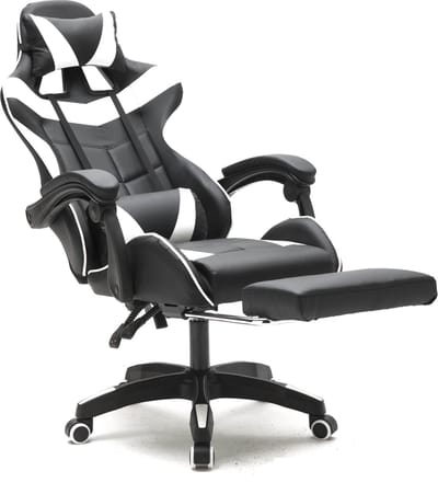 VDD Gaming - Gamestoel - Gamestoel met Voetsteun - Gamestoel Wit - Gaming Stoel - Bureaustoel gaming - Ergonomische Bureaustoel - Met Nekkussen & Verstelbaar Rugkussen - Gamestoel Met Voetsteun - Ergonomische Game Stoel - Draaistoel - Zwart & Wit