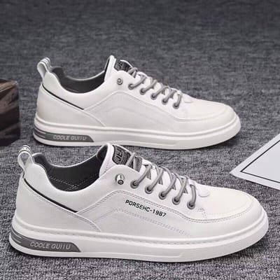 Heren Leren Schoenen Heren Casual Schoenen Dikke Zool Slijtvast Trendy Hoge kwaliteit Slijtvast Heren Sneakers Tenis Hombres 39 wit