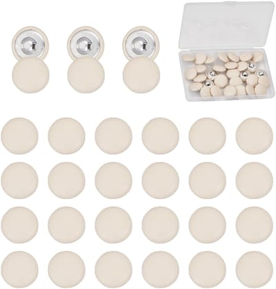 Dailygoods- Knopen 30 Stuks - Beige Ronde Knopen - PU-leer - 20 mm - Knoop met Metalen Schacht - Voor Naaien en Breien - Naaiknopen