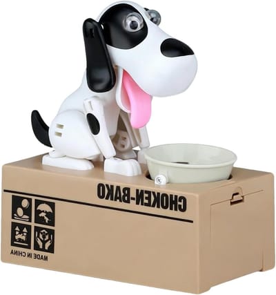Spaarpot Hond - Muntjes Spaarvarken - Geld Sparen - Bewegende Puppy - 25 cm Lengte - Zwart-wit