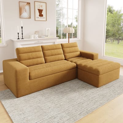 OKWISH Hoekbank 253 x 161 cm - Modulair En Vrij Combineerbaar - Voor Woonkamer En Appartement - Chenille - Oranje