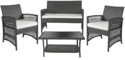 Rotan Tuinmeubelen Set Valora - Voor Buiten en Balkon - 4 Stuks - Rotan Patio Meubelen - Weven Rieten Sofa Set met Kussens en Glazen Tafelm - Donkergrijs