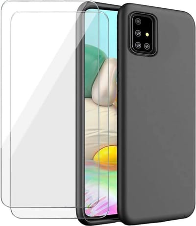 Soft Back Cover Hoesje Geschikt voor: Samsung Galaxy A71 - Soft TPU Siliconen Case & 2X Tempered Glas Combi - Zwart