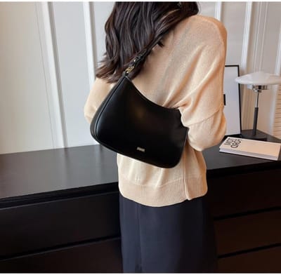 Stijlvolle leren schoudertas voor dames, Y2K clutch, crossbody tas, hobo handtas, verstelbare schouderbanden, zwart, medium formaat